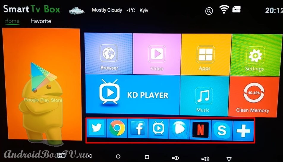 панель с часто используемыми приложениями на главном экране android tv
